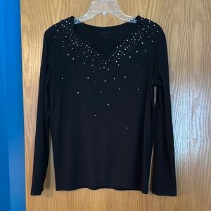 Falls Creek Casual Long Sleeve Black Top with decorative rhinestones.